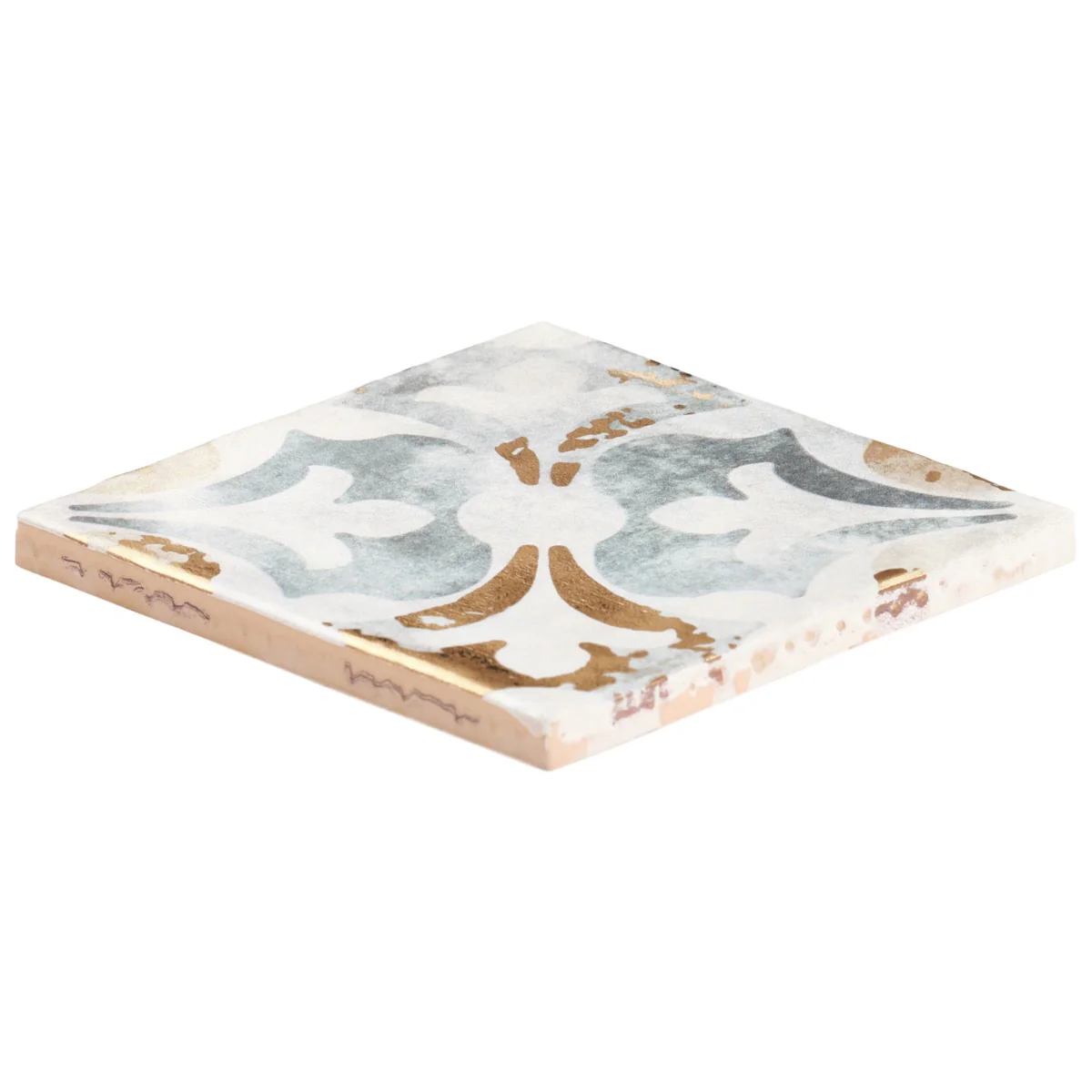 Talia Bossa Blue Gray Ceramic Tile with Gold Accents, 5x5 Matte Finish - Image 6