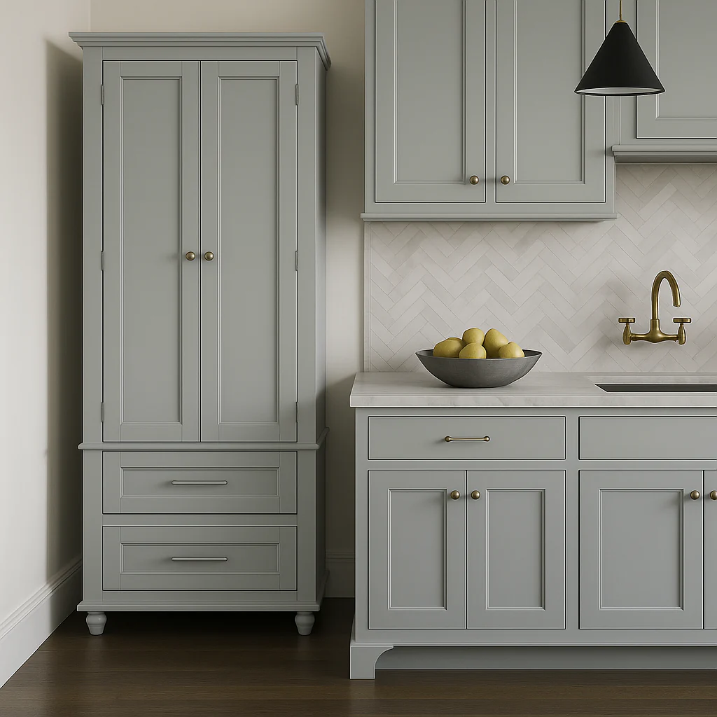 Tatayosi Wooden Tall Storage Cabinet with 2 Drawers, Grey - Image 4