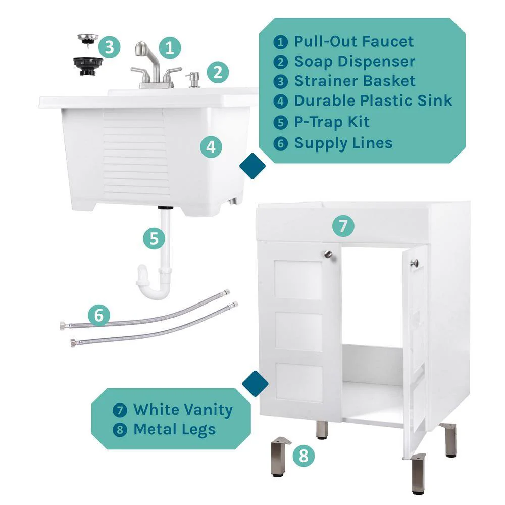 TEHILA 18 Gallon Thermoplastic Drop-in Laundry Sink with Stainless Faucet and Cabinet - Image 10