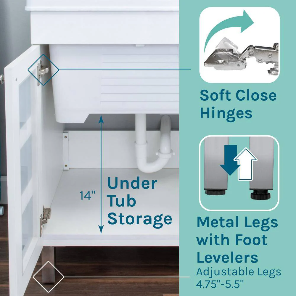 TEHILA 18 Gallon Thermoplastic Drop-in Laundry Sink with Stainless Faucet and Cabinet - Image 3