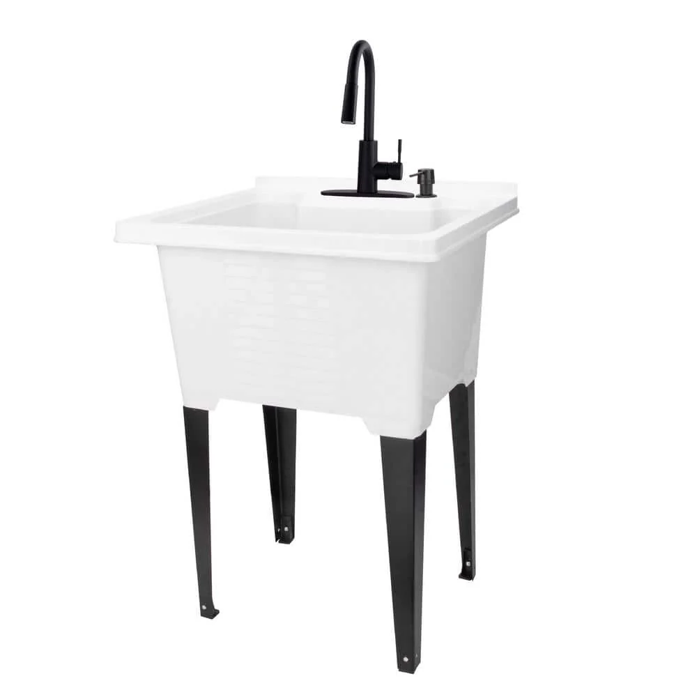 TEHILA 25 in. ABS Plastic Freestanding Utility Sink with Black Hi-Arc Faucet