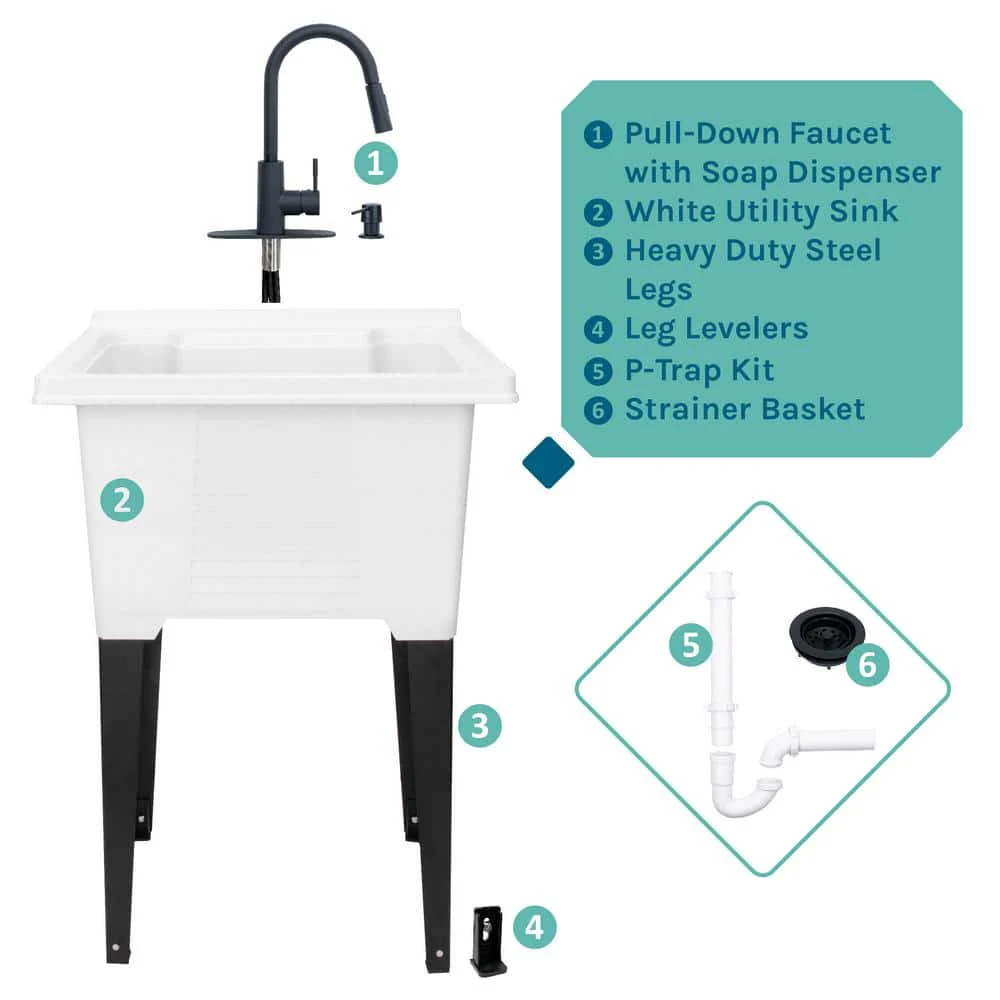 TEHILA 25 in. ABS Plastic Freestanding Utility Sink with Black Hi-Arc Faucet - Image 2