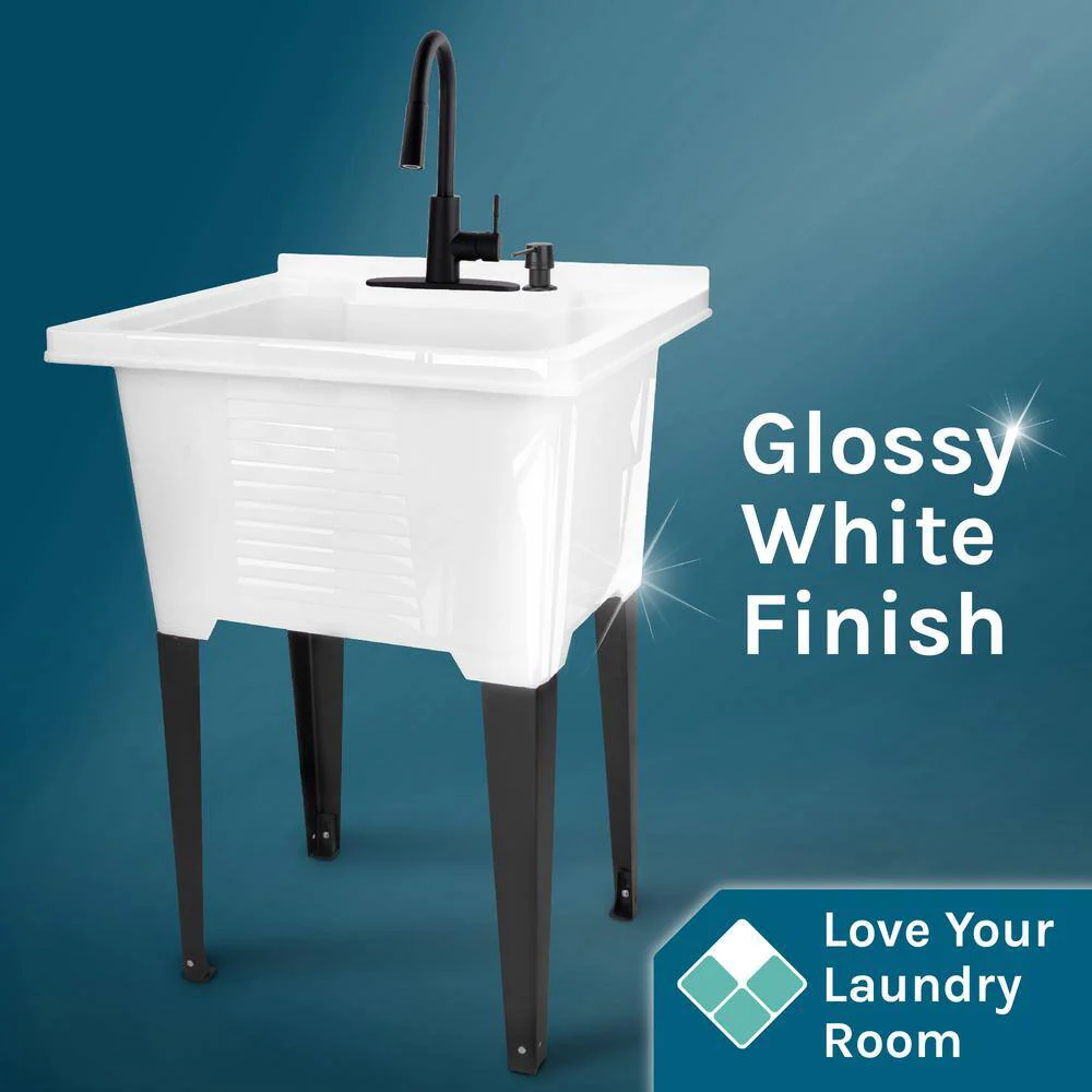 TEHILA 25 in. ABS Plastic Freestanding Utility Sink with Black Hi-Arc Faucet - Image 5