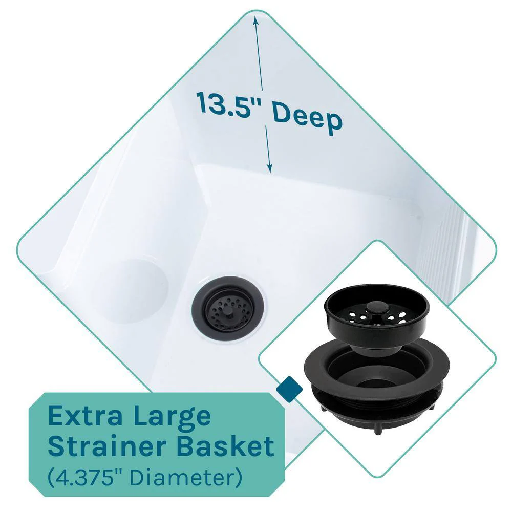 TEHILA 25 in. ABS Plastic Freestanding Utility Sink with Black Hi-Arc Faucet - Image 9