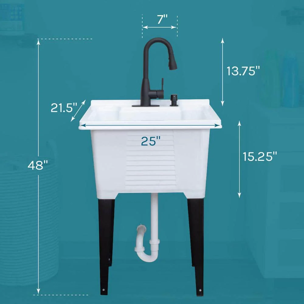 TEHILA 25 in. x 21.5 in. ABS Utility Sink with Matte Black Faucet - Image 3