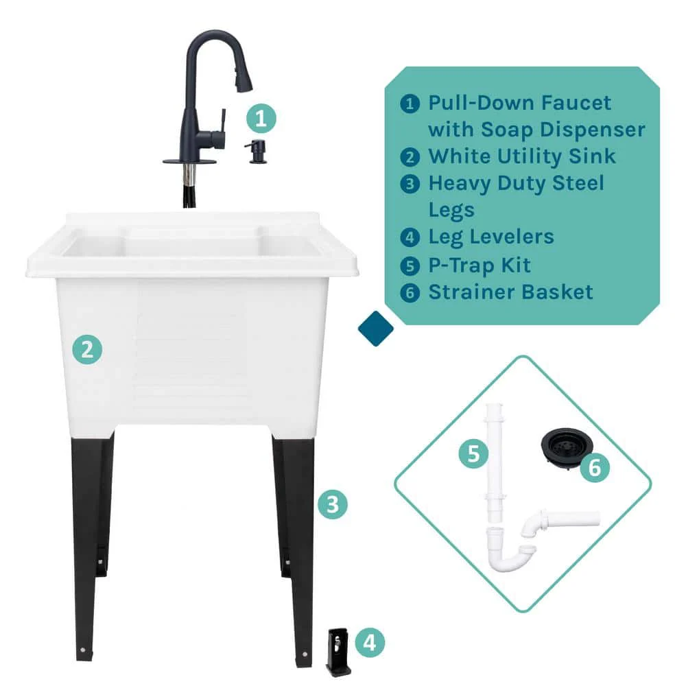 TEHILA 25 in. x 21.5 in. ABS Utility Sink with Matte Black Faucet - Image 9
