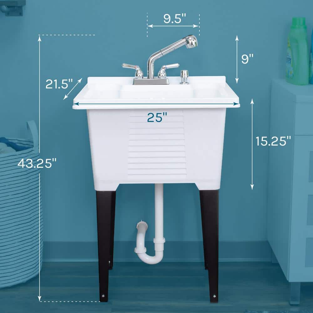TEHILA 25 in. x 21.5 in. White ABS Freestanding Utility Sink with Chrome Faucet & Soap Dispenser - Image 4