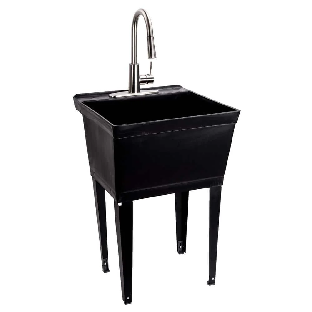 TEHILA Complete 19 Gal. Black Utility Sink with Pull-Down Faucet