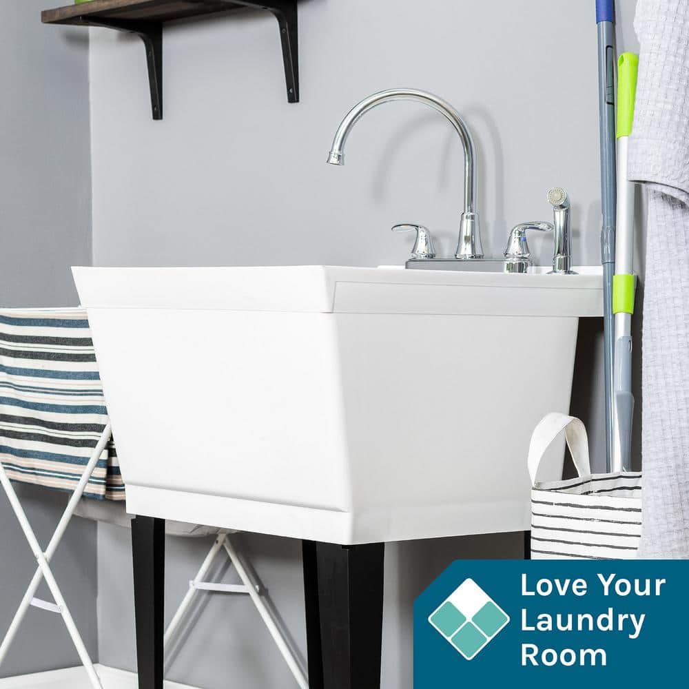 TEHILA Complete 22.875 in. x 23.5 in. White 19 Gal. Utility Sink Set with Chrome Faucet and Side Sprayer - Image 5