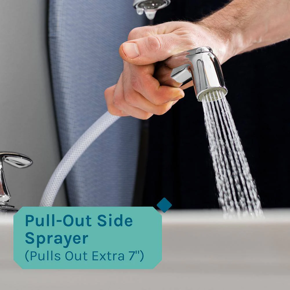 TEHILA Complete 22.875 in. x 23.5 in. White 19 Gal. Utility Sink Set with Chrome Faucet and Side Sprayer - Image 7