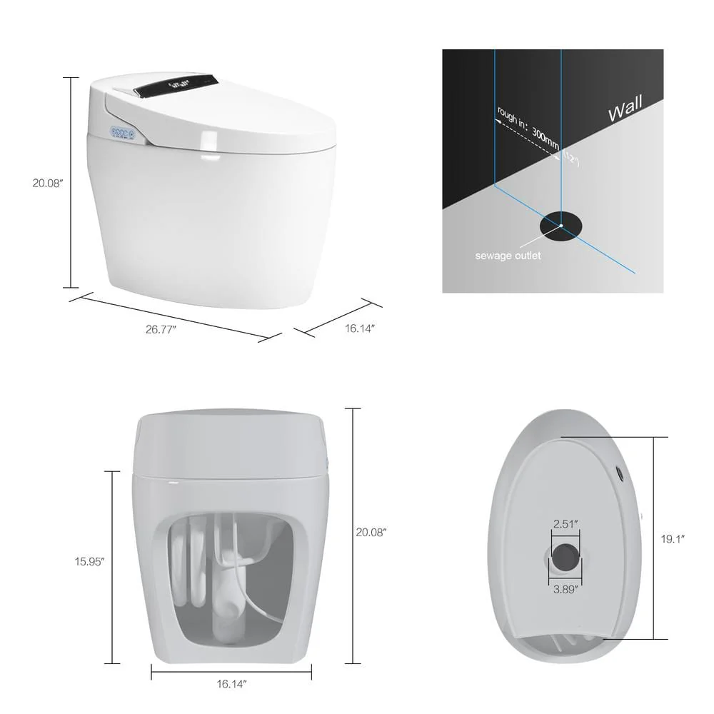 Tenleaf Elongated Smart Bidet Toilet with Heated Seat and Auto Open/Close | 1.32 GPF - Image 2