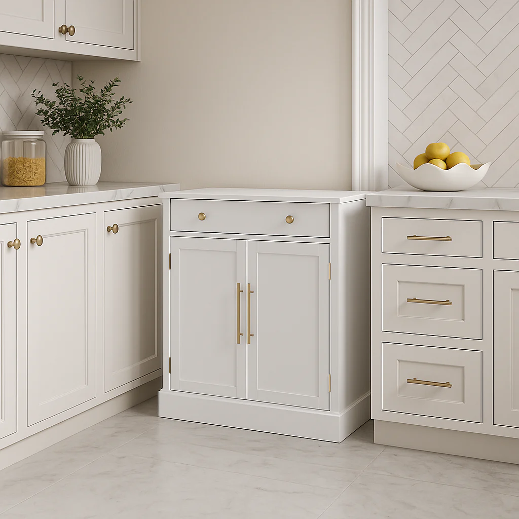 Tenleaf MDF Floor Base Kitchen Cabinet with Adjustable Shelves and Drawer, White - Image 4