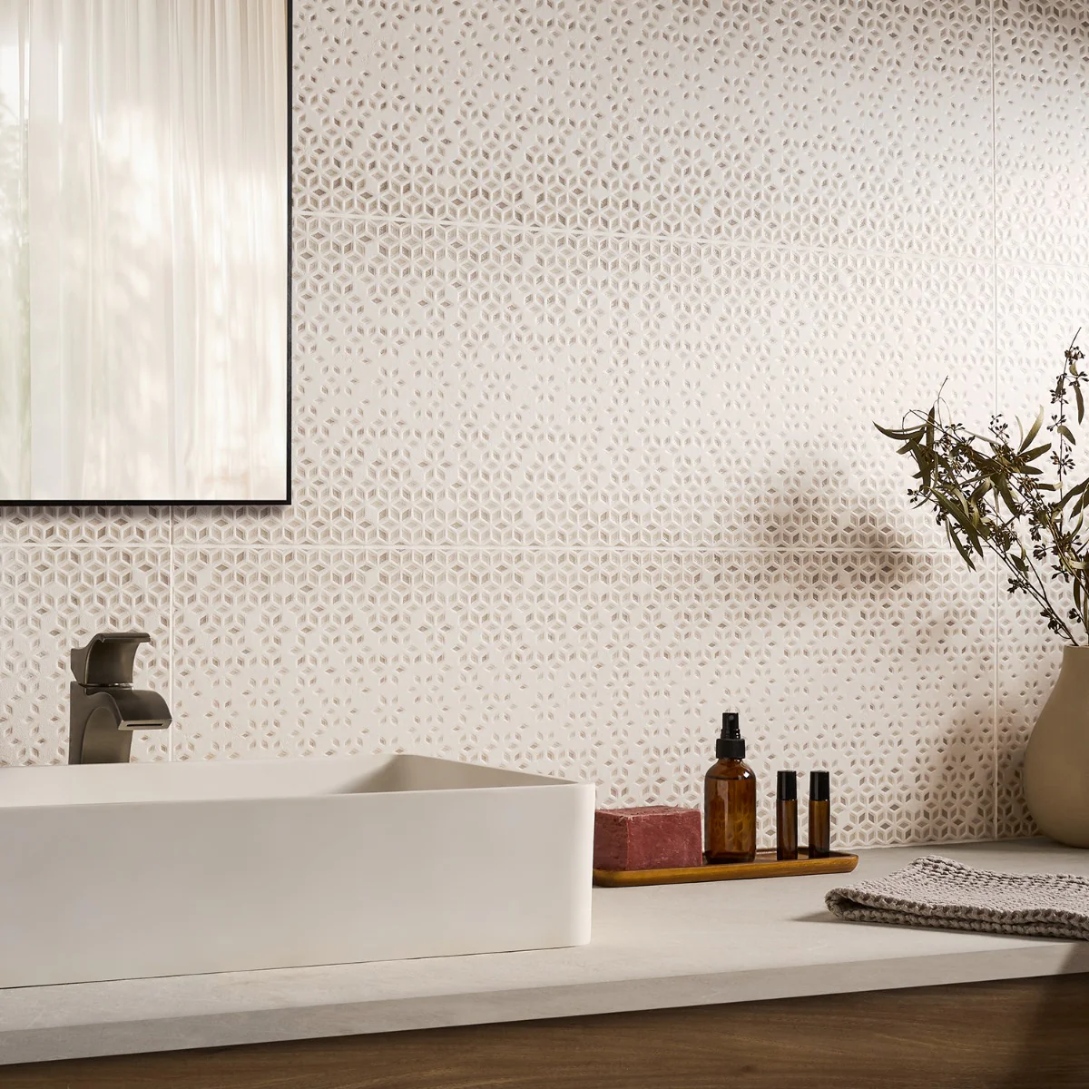 Terramay Flower Taupe 12x36 Textured Mixed Finish Ceramic Tile - Image 8