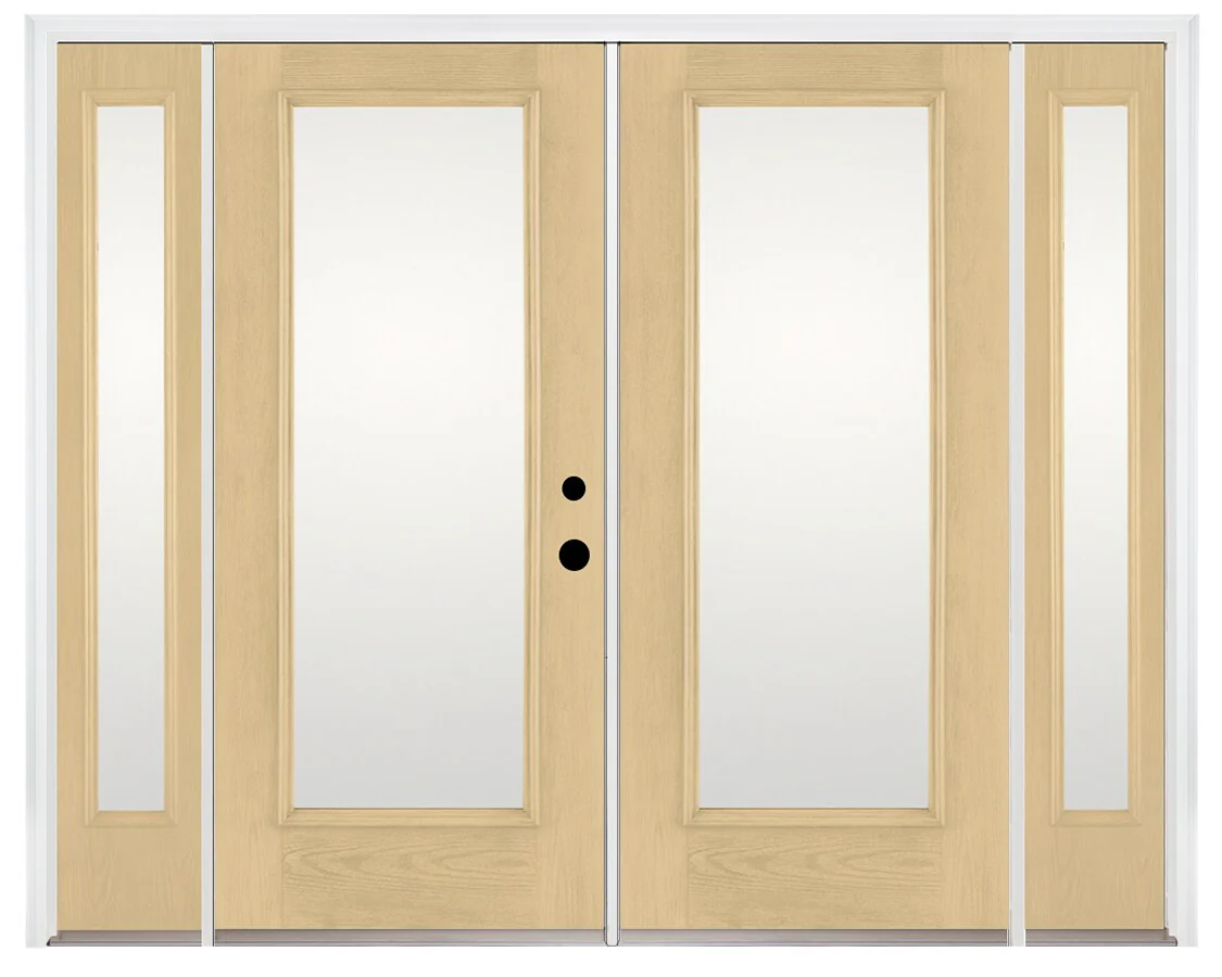 Therma-Tru Benchmark Doors 95-in x 80-in 4-9/16-in Low‑E Ready-to-Paint Fiberglass French Left-Hand Inswing Double Patio Door with Sidelights, Brickmould Included