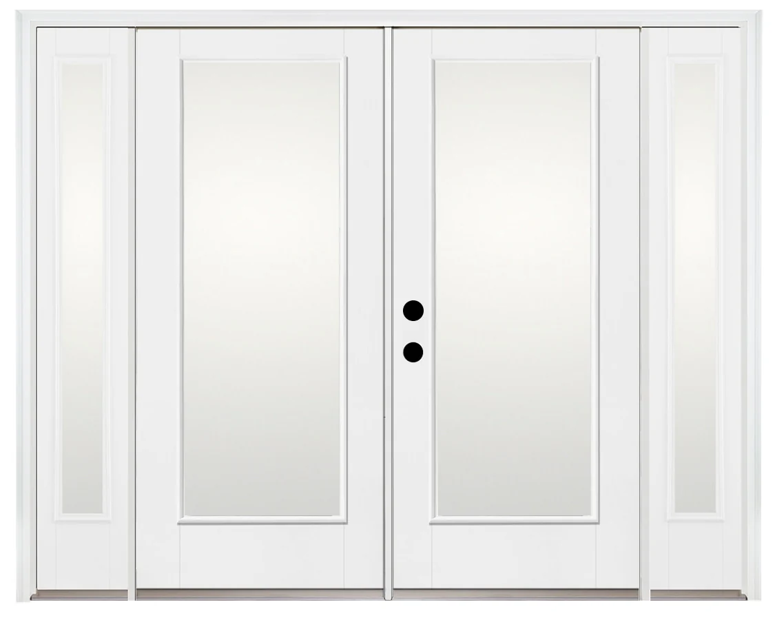 Therma-Tru Benchmark Doors 95-in x 80-in 4-9/16-in Low‑E Ready-to-Paint Fiberglass French Right-Hand Inswing Double Patio Door with Sidelights, Brickmould Included
