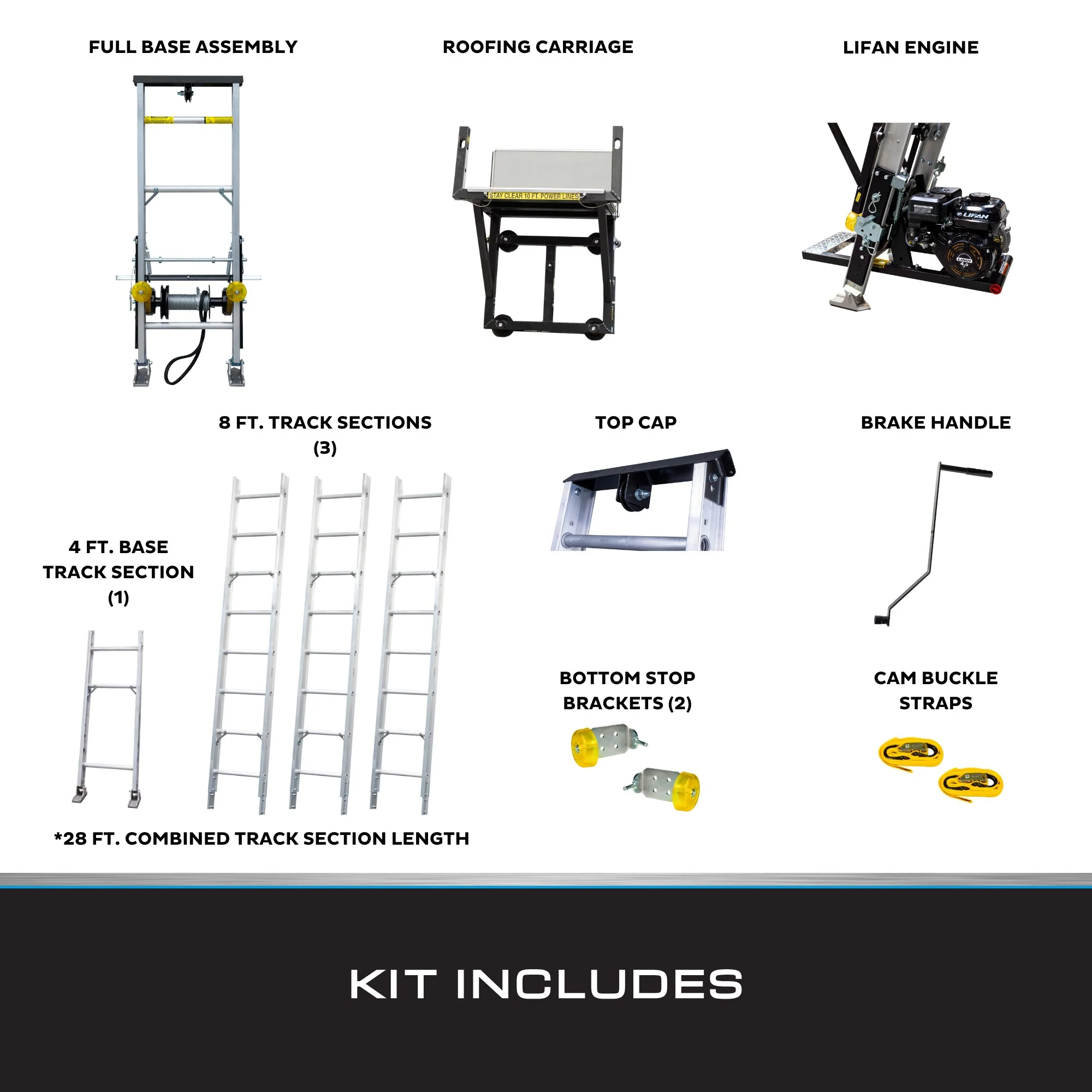 Tie Down TranzPorter TP400 Roofing Platform Ladder Hoist with Lifan Gas Engine, 28-ft Track, 400-lb Capacity - Image 6