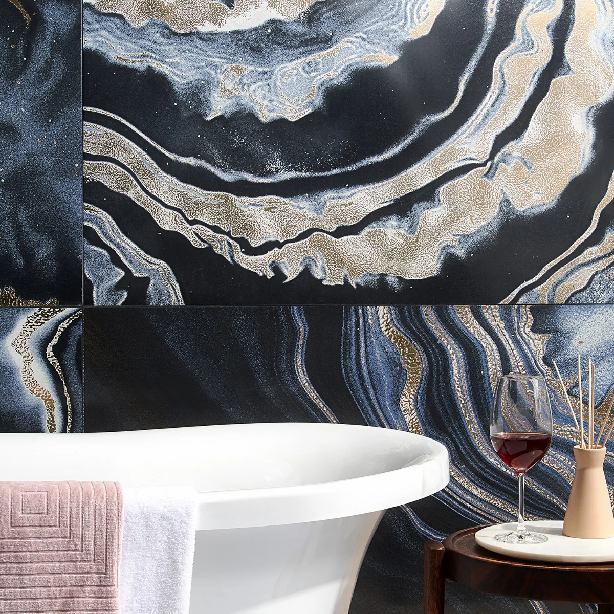 Tilebar Agate Art Night Black 24x48 Polished Porcelain Tile