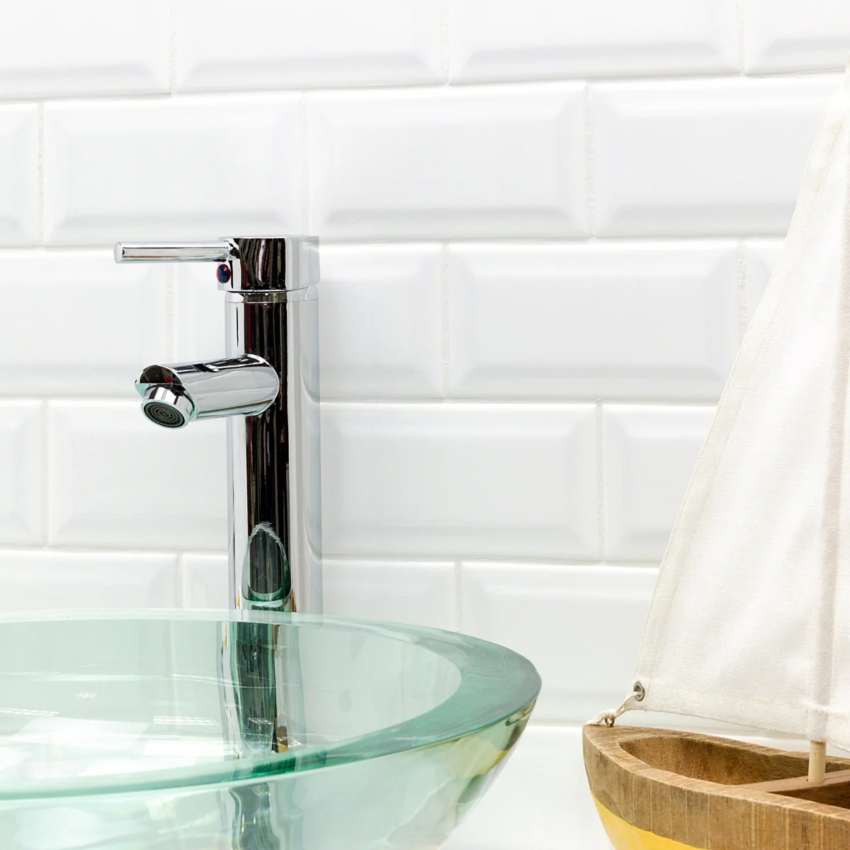 Tilebar Basic White 3x6 Beveled Polished Ceramic Subway Wall Tile