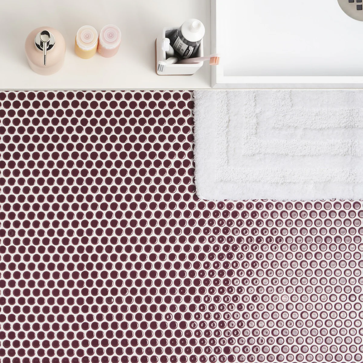 Tilebar Eden Summer Plum Penny Round Polished Porcelain Mosaic Tile
