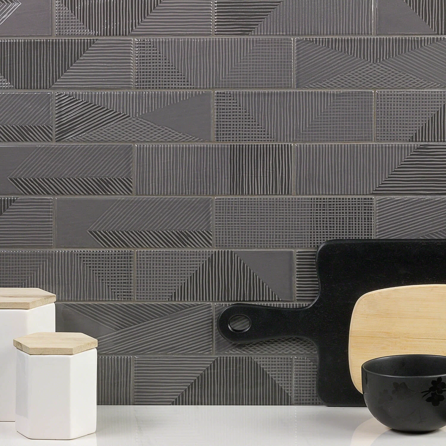 Tilebar Enigma Graphite Gray 2x8 Polished Textured Ceramic Wall Tile - Image 2