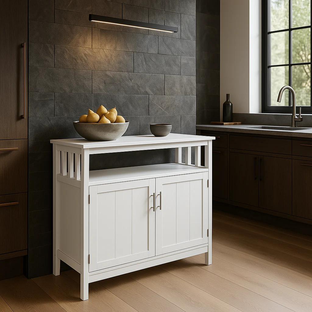Tileon White MDF Kitchen Cabinet Sideboard - 39.96 in. W x 15.75 in. D x 34.25 in. H - Image 2