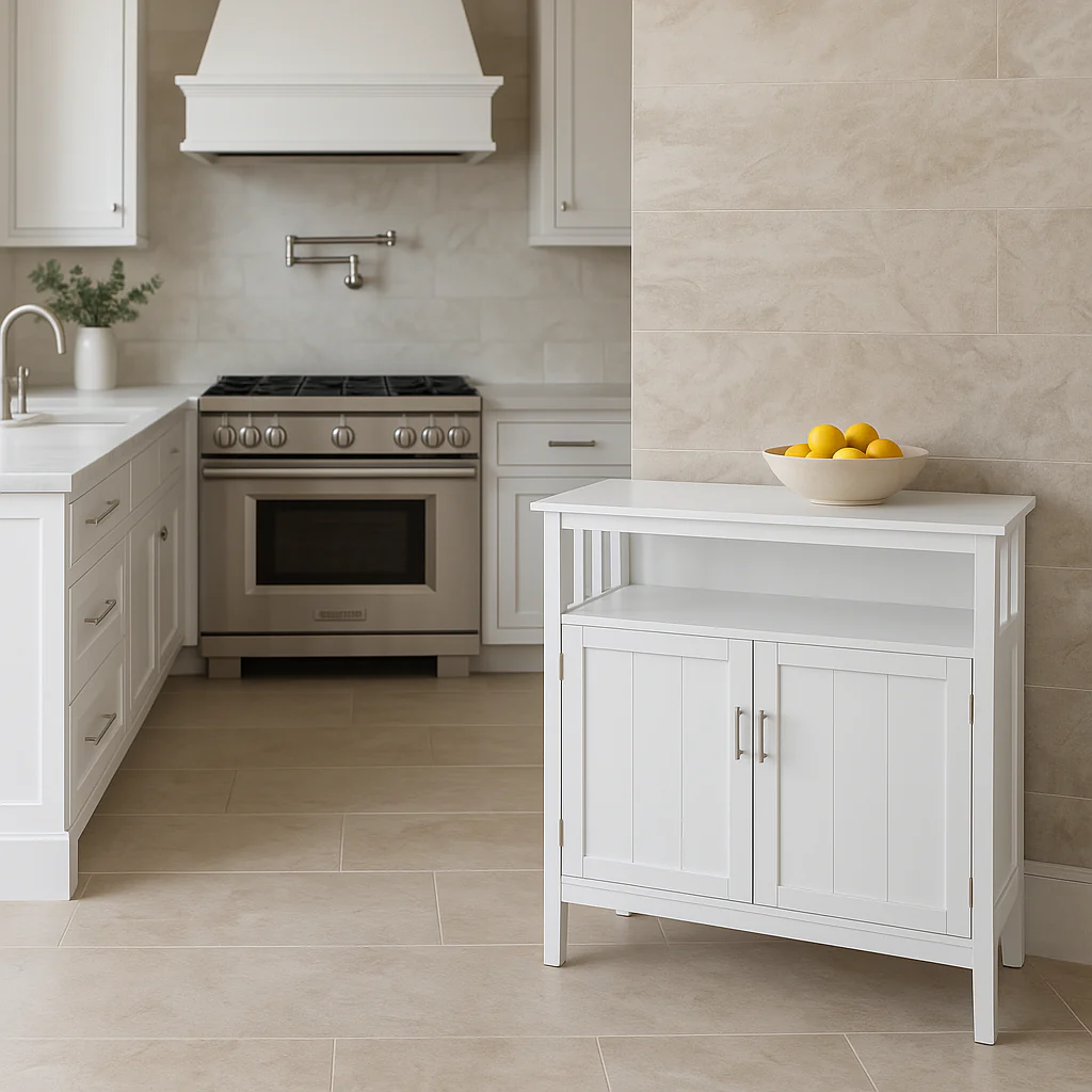 Tileon White MDF Kitchen Cabinet Sideboard - 39.96 in. W x 15.75 in. D x 34.25 in. H - Image 3