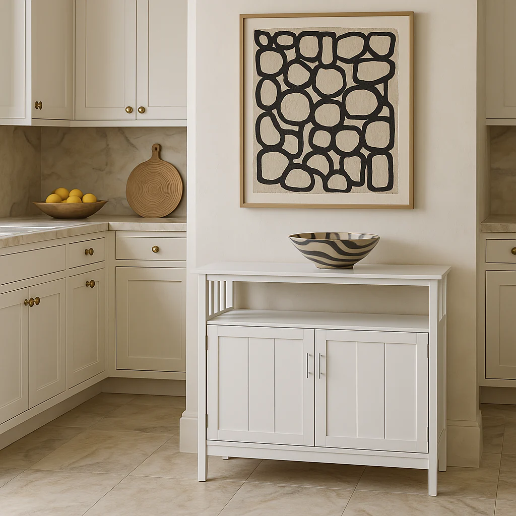 Tileon White MDF Kitchen Cabinet Sideboard - 39.96 in. W x 15.75 in. D x 34.25 in. H - Image 4