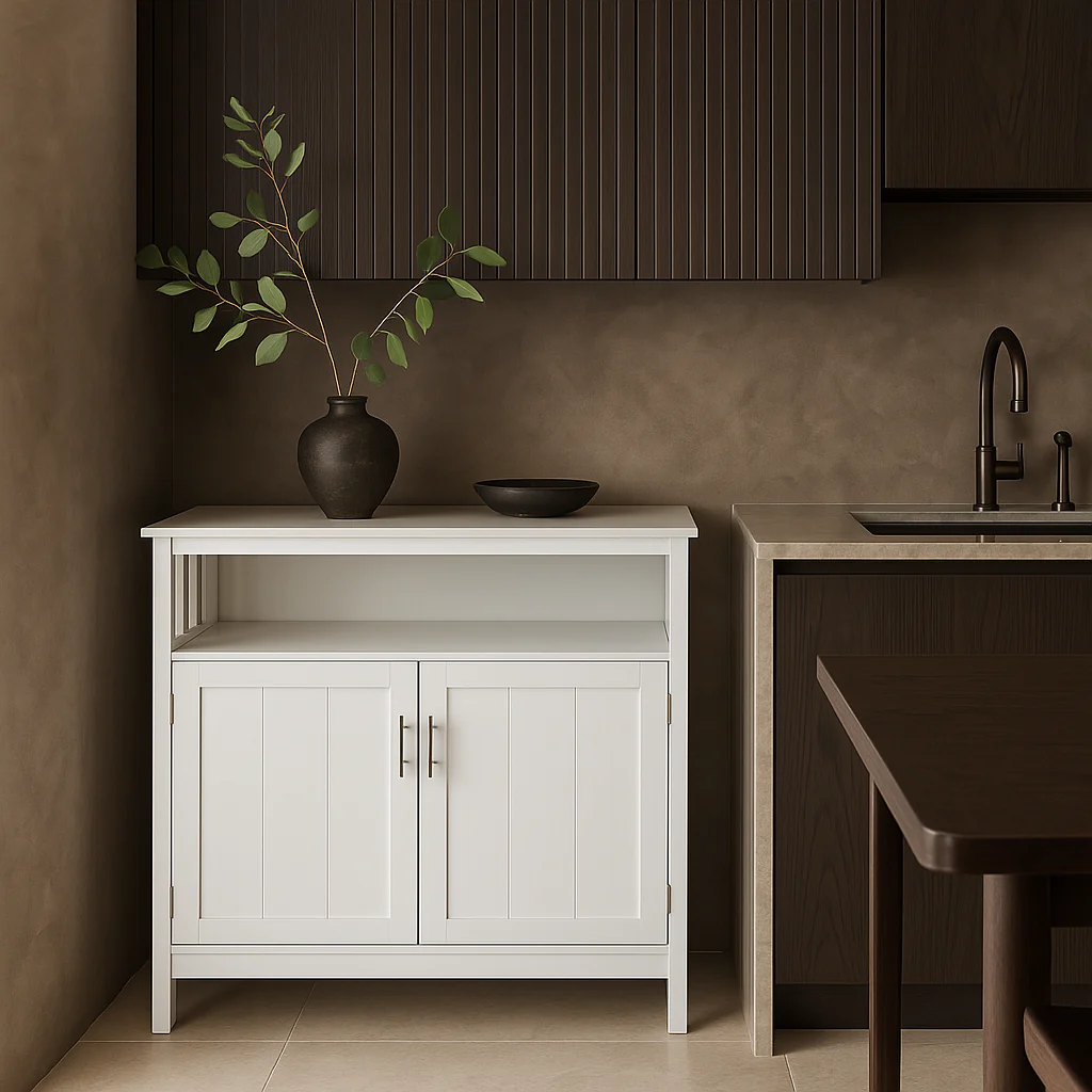 Tileon White MDF Kitchen Cabinet Sideboard - 39.96" W x 15.75" D x 34.25" H - Image 2