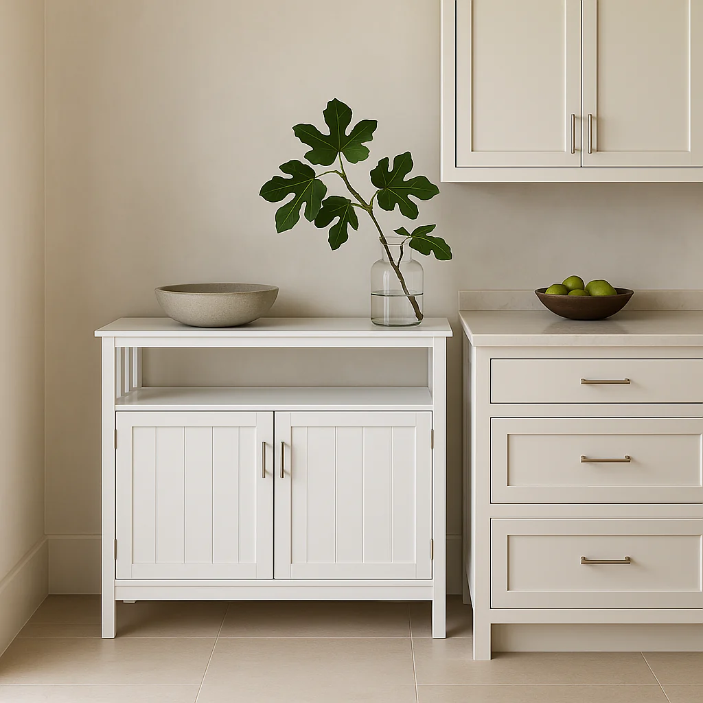 Tileon White MDF Kitchen Cabinet Sideboard - 39.96" W x 15.75" D x 34.25" H - Image 3