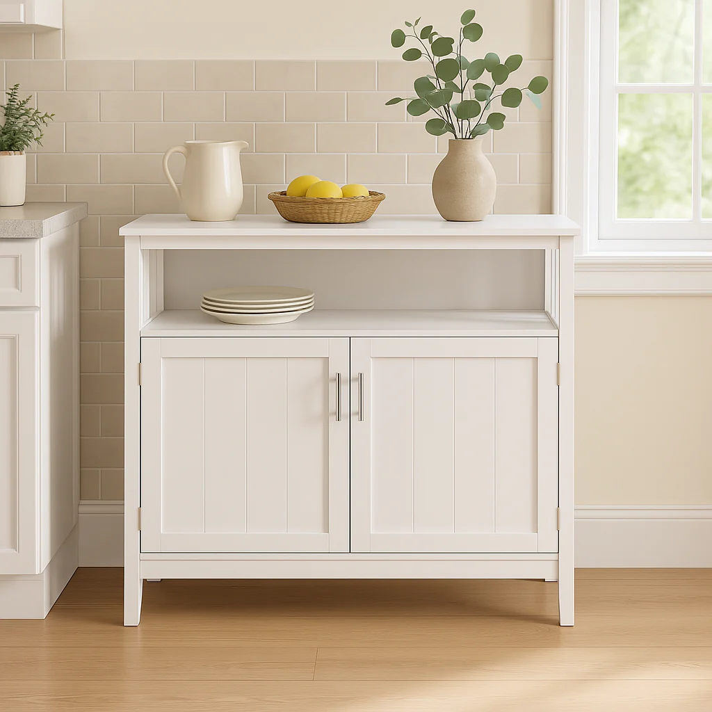 Tileon White MDF Kitchen Cabinet Sideboard - 39.96" W x 15.75" D x 34.25" H - Image 4