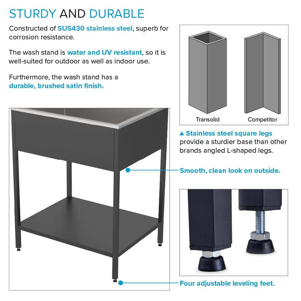 Transolid 18 Gal Matte Black Freestanding Laundry Sink with Cabinet and Faucet - Image 4