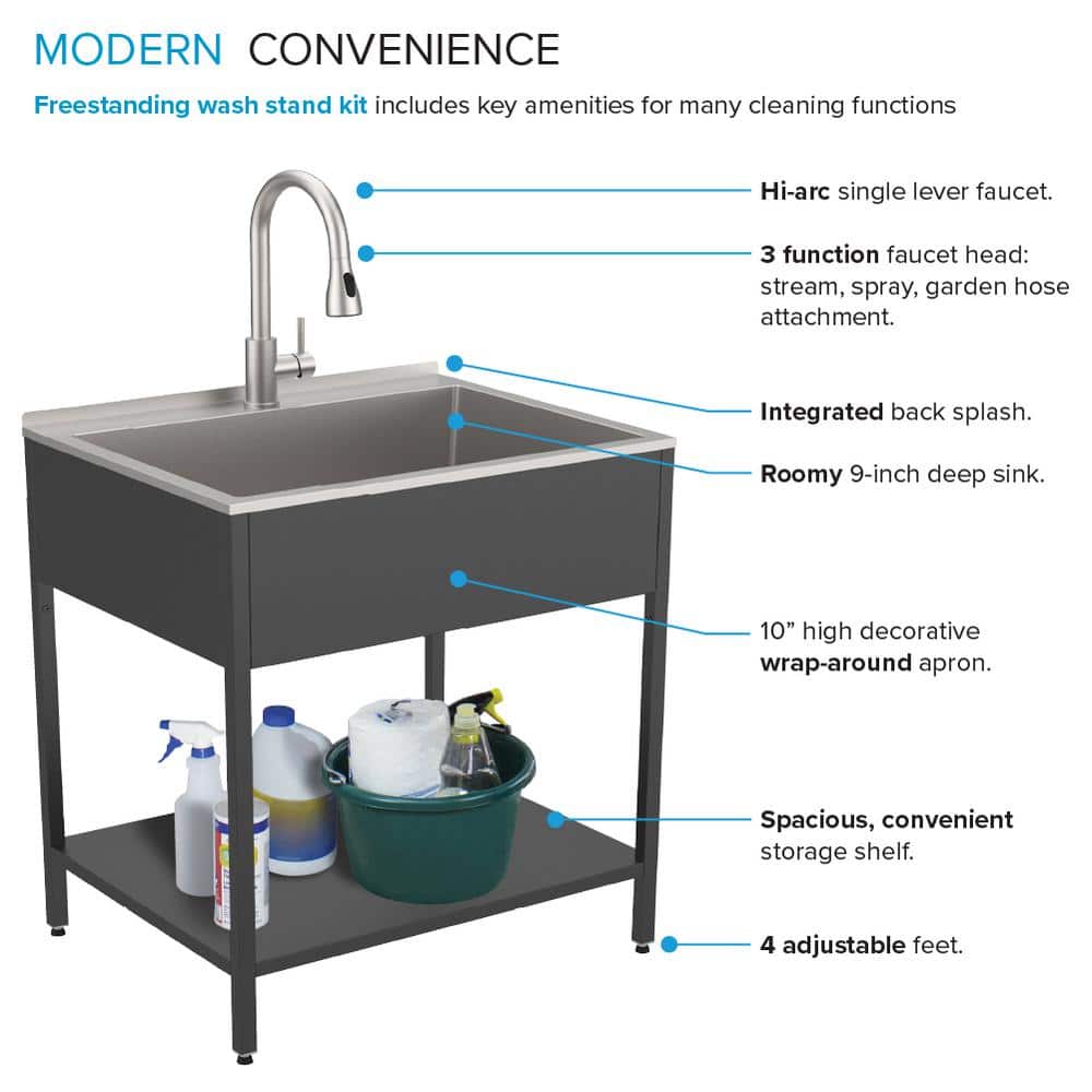 Transolid 18 Gal Matte Black Freestanding Laundry Sink with Cabinet and Faucet - Image 5
