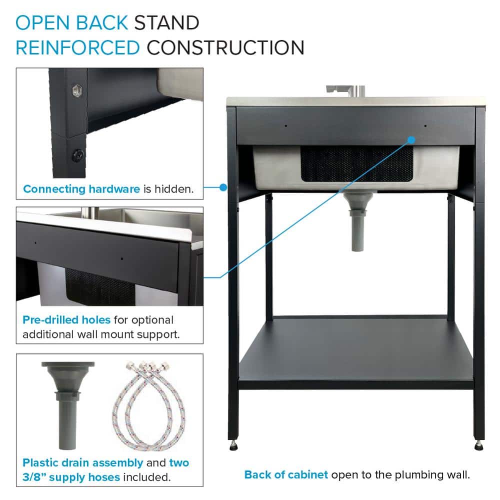 Transolid 18 Gal Matte Black Freestanding Laundry Sink with Cabinet and Faucet - Image 8