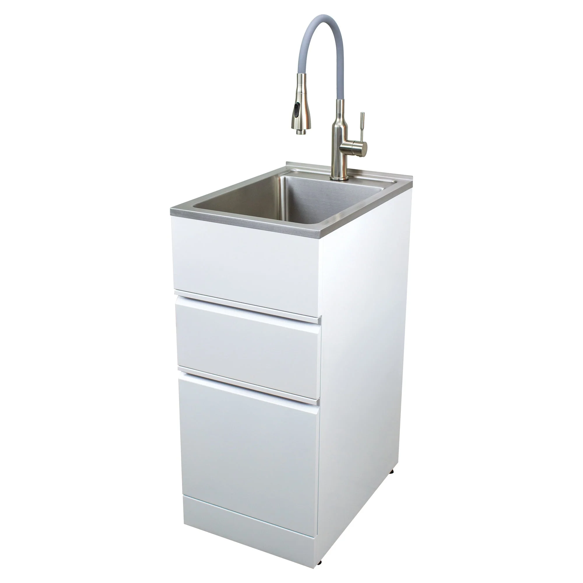 Transolid Freestanding Laundry Sink with Cabinet and Faucet - Gloss White