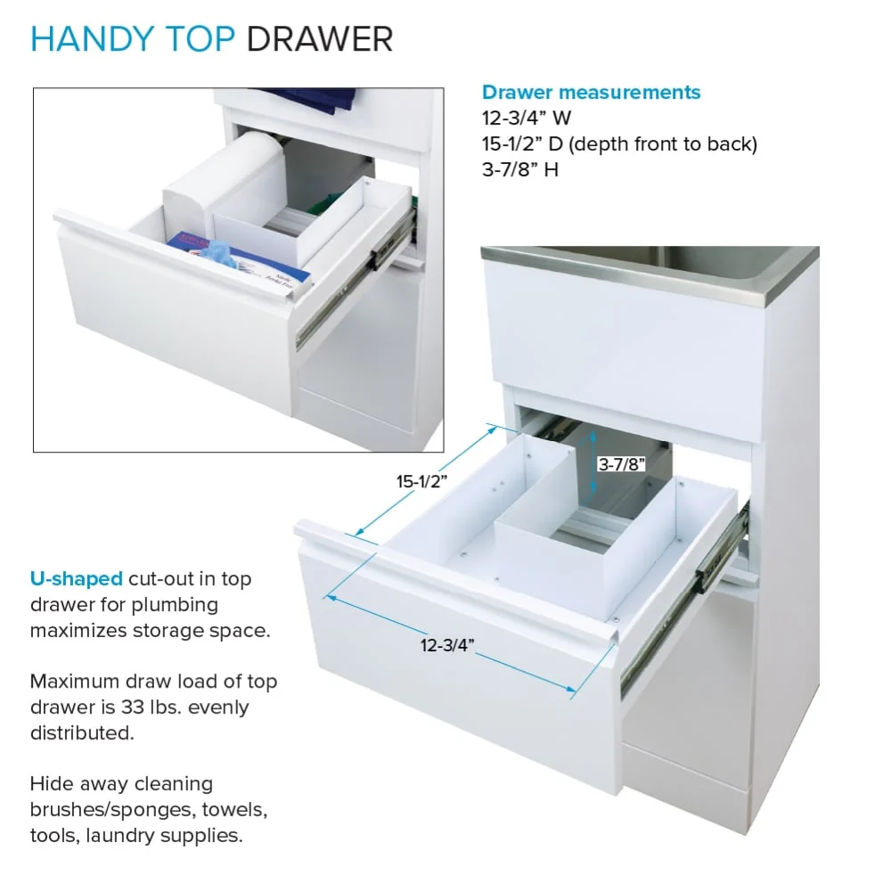 Transolid Freestanding Laundry Sink with Cabinet and Faucet - Gloss White - Image 6