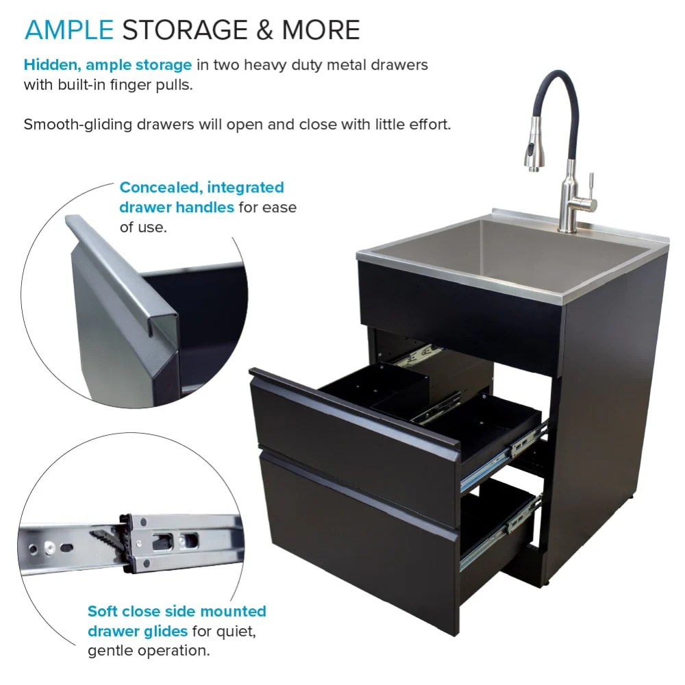 Transolid Matte Black Freestanding Laundry Sink with Cabinet and Faucet - Image 5