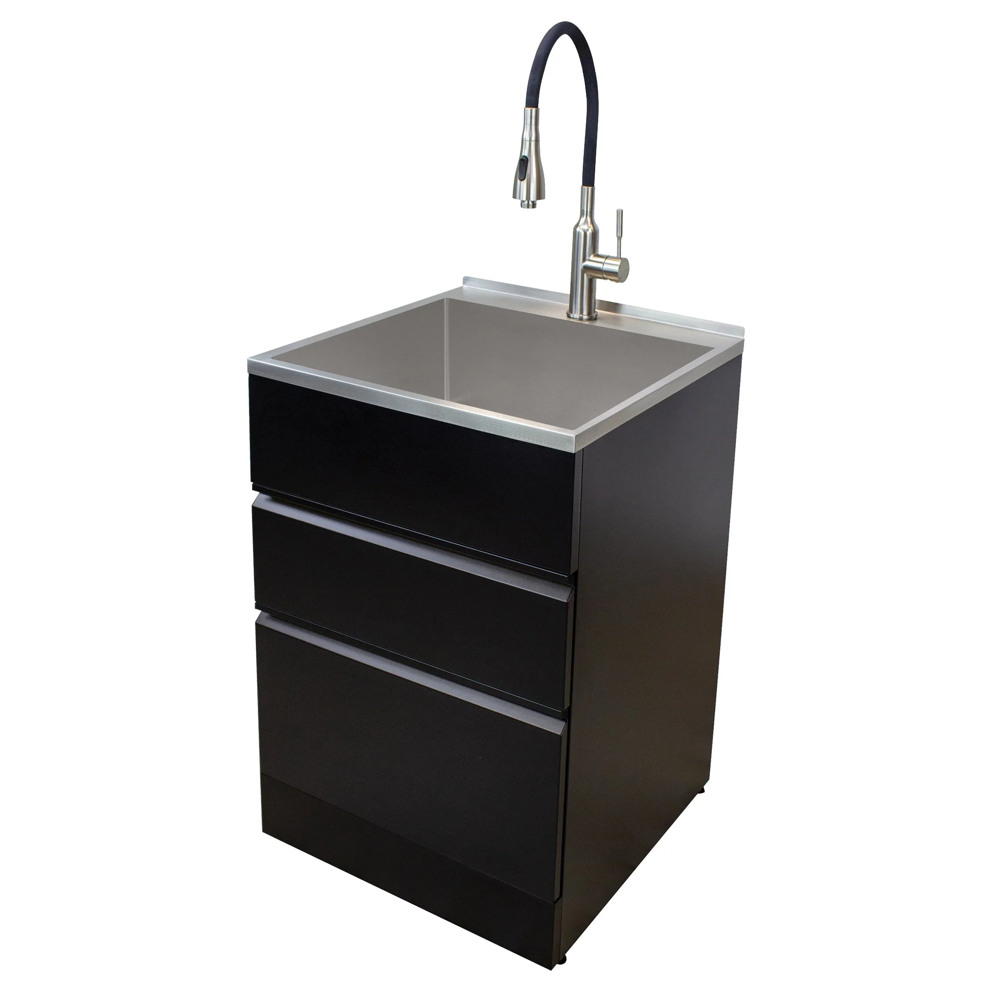 Transolid Matte Black Freestanding Laundry Sink with Cabinet and Faucet