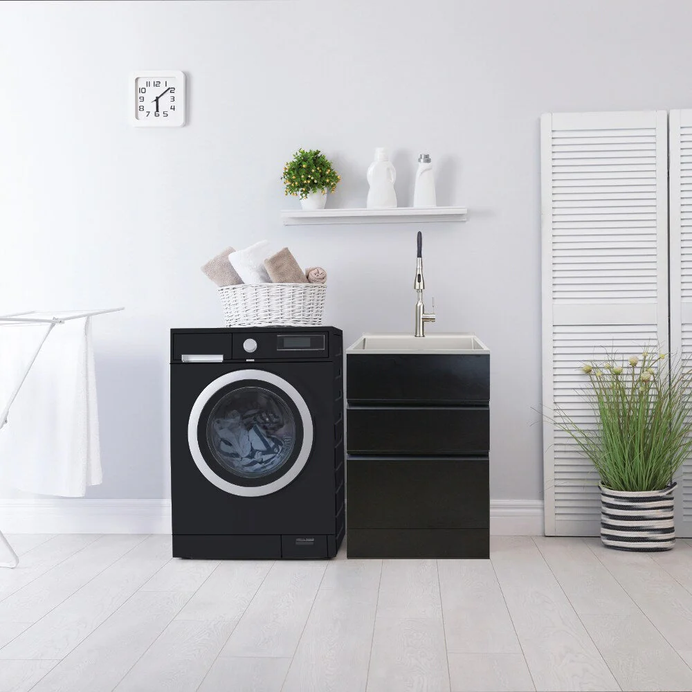 Transolid Matte Black Freestanding Laundry Sink with Cabinet and Faucet - Image 2
