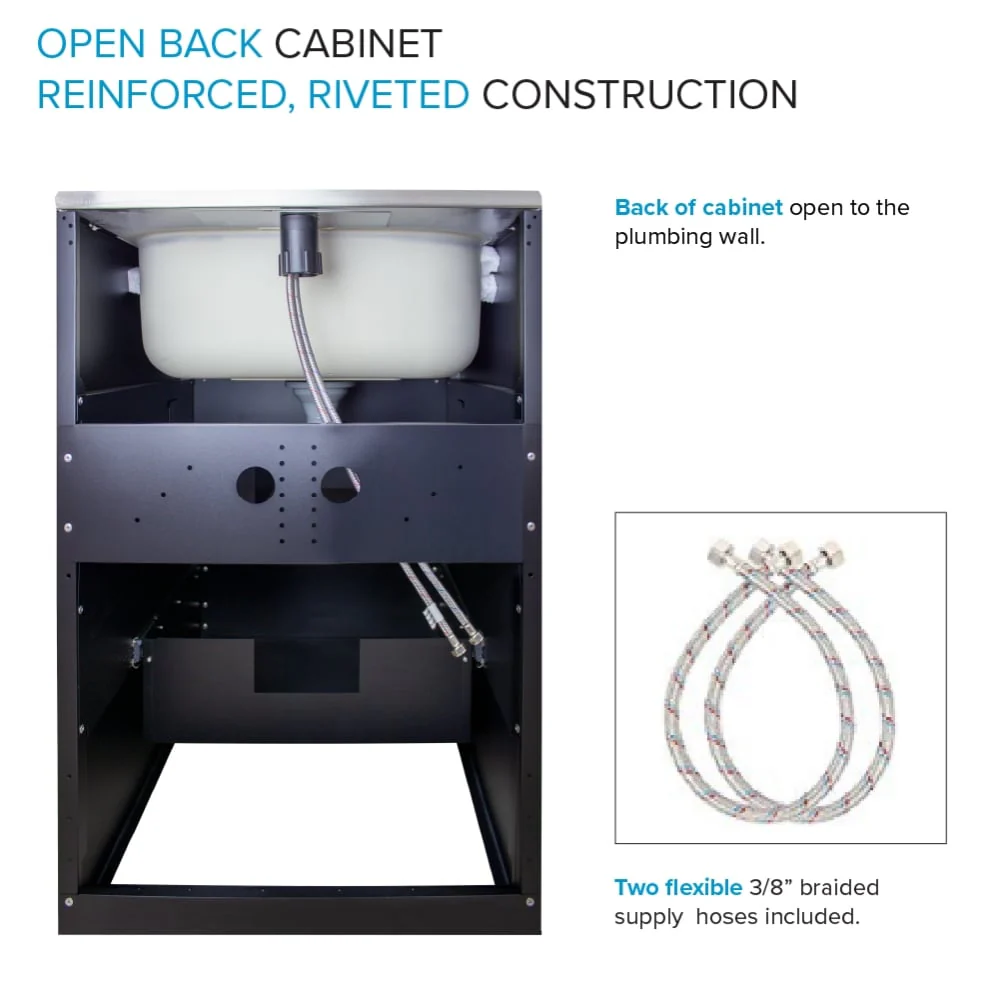 Transolid Matte Black Freestanding Laundry Sink with Cabinet and Faucet - 21.8x22.4 in - Image 12