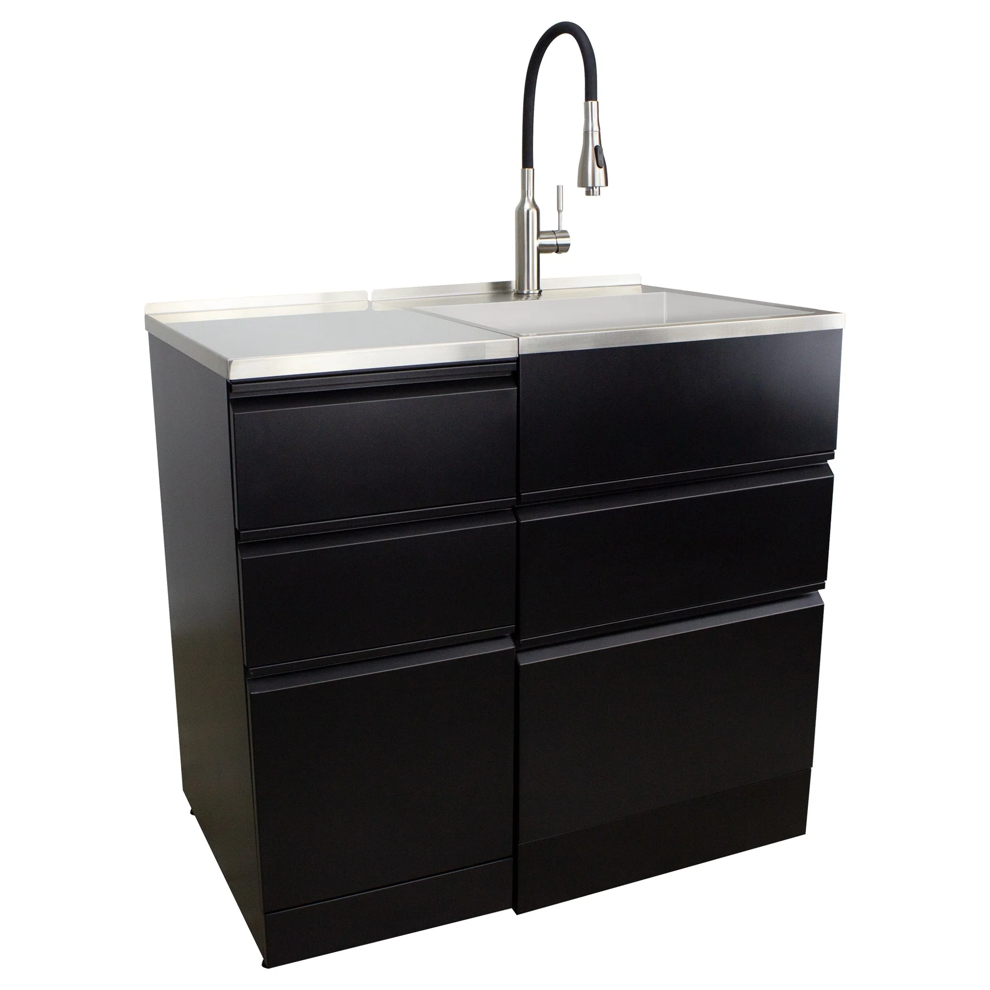 Transolid Matte Black Freestanding Laundry Sink with Cabinet and Flex+Freeze Faucet