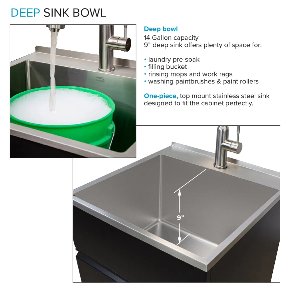 Transolid Matte Black Freestanding Laundry Sink with Cabinet and Flex+Freeze Faucet - Image 14