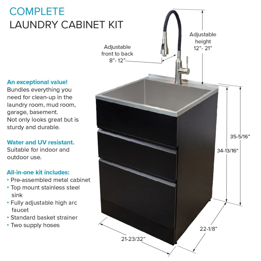 Transolid Matte Black Freestanding Laundry Sink with Cabinet and Flex+Freeze Faucet - Image 3