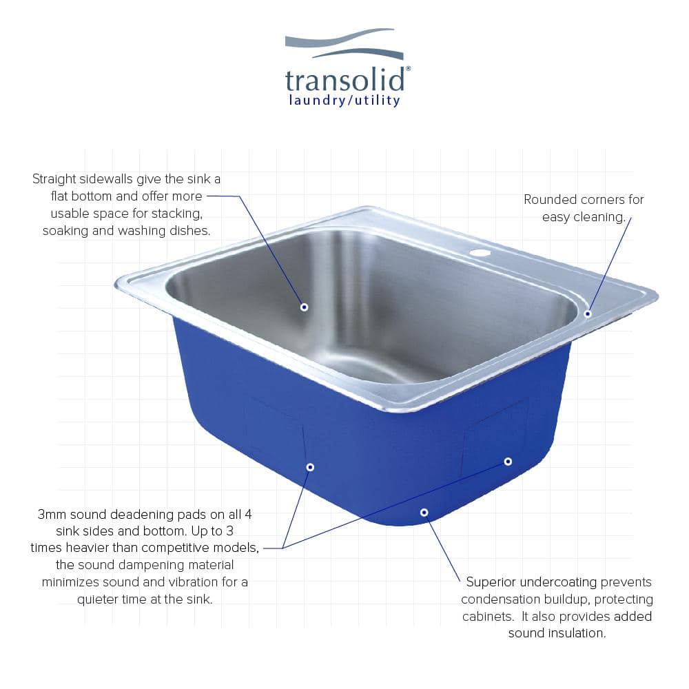 Transolid Meridian 25" x 22" x 12" Stainless Steel Drop-In Laundry Utility Sink Kit - Image 5