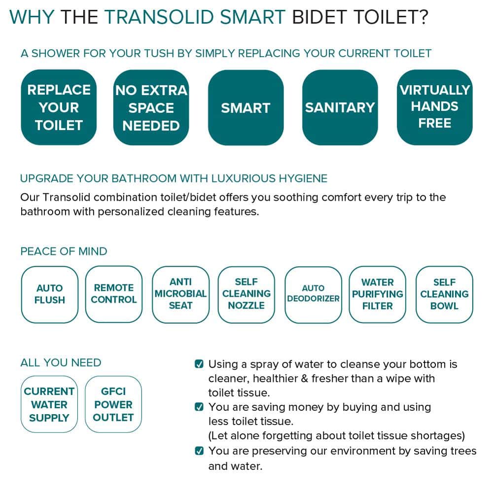 Transolid Rosemary 1-Piece Dual Flush Elongated Smart Toilet Bidet - Image 5