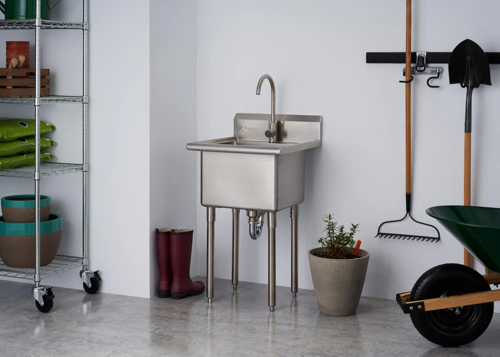 TRINITY 304 Grade Stainless Steel Freestanding Utility Tub with Faucet - Image 3