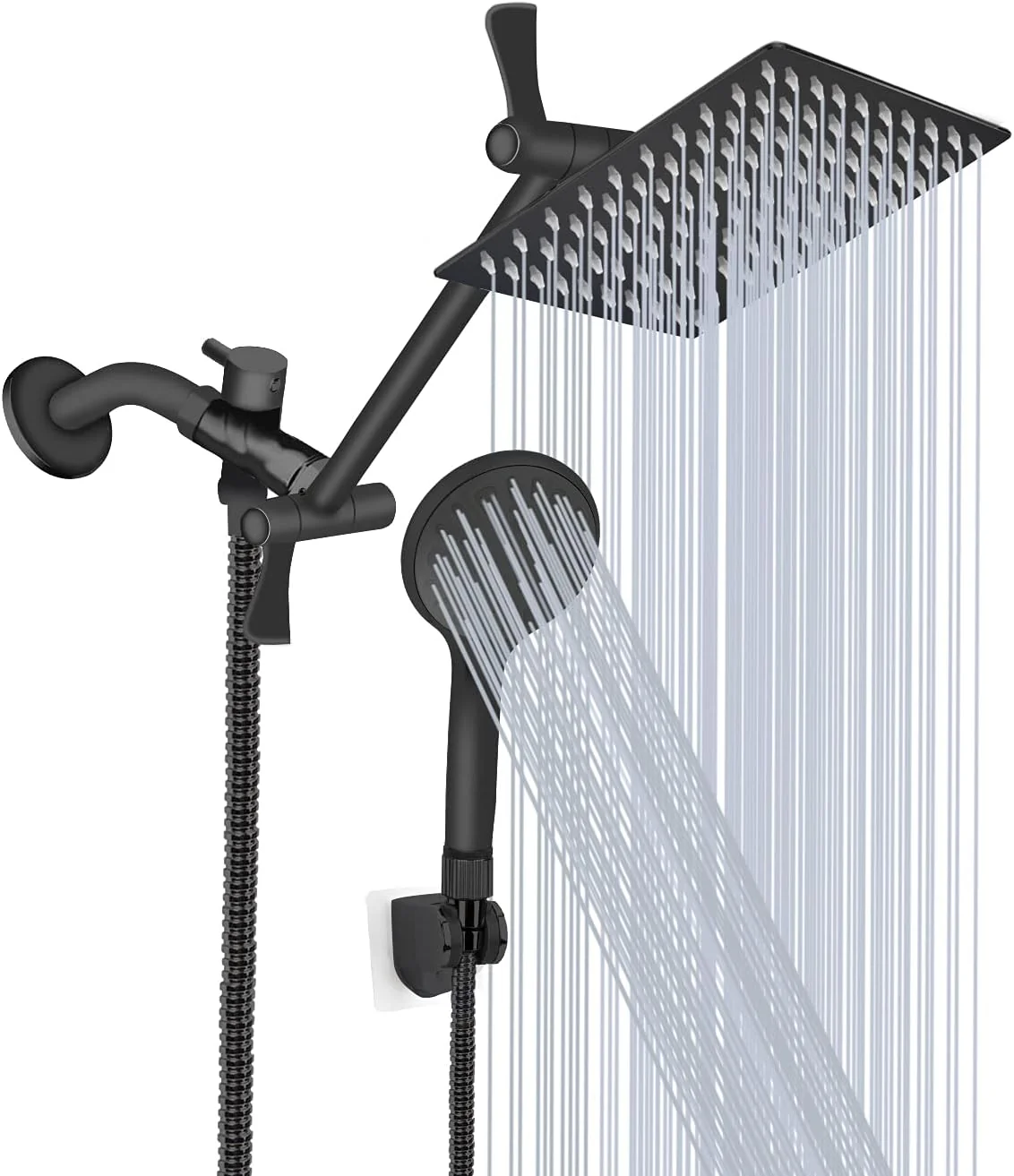 Tudoccy 8'' High Pressure Rainfall and Handheld Shower Combo with Adjustable Extension Arm