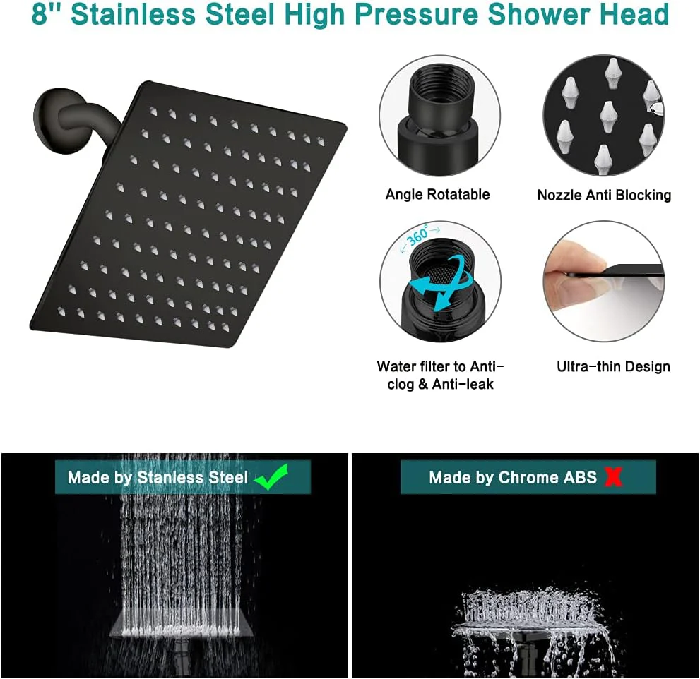 Tudoccy 8'' High Pressure Rainfall and Handheld Shower Combo with Adjustable Extension Arm - Image 3
