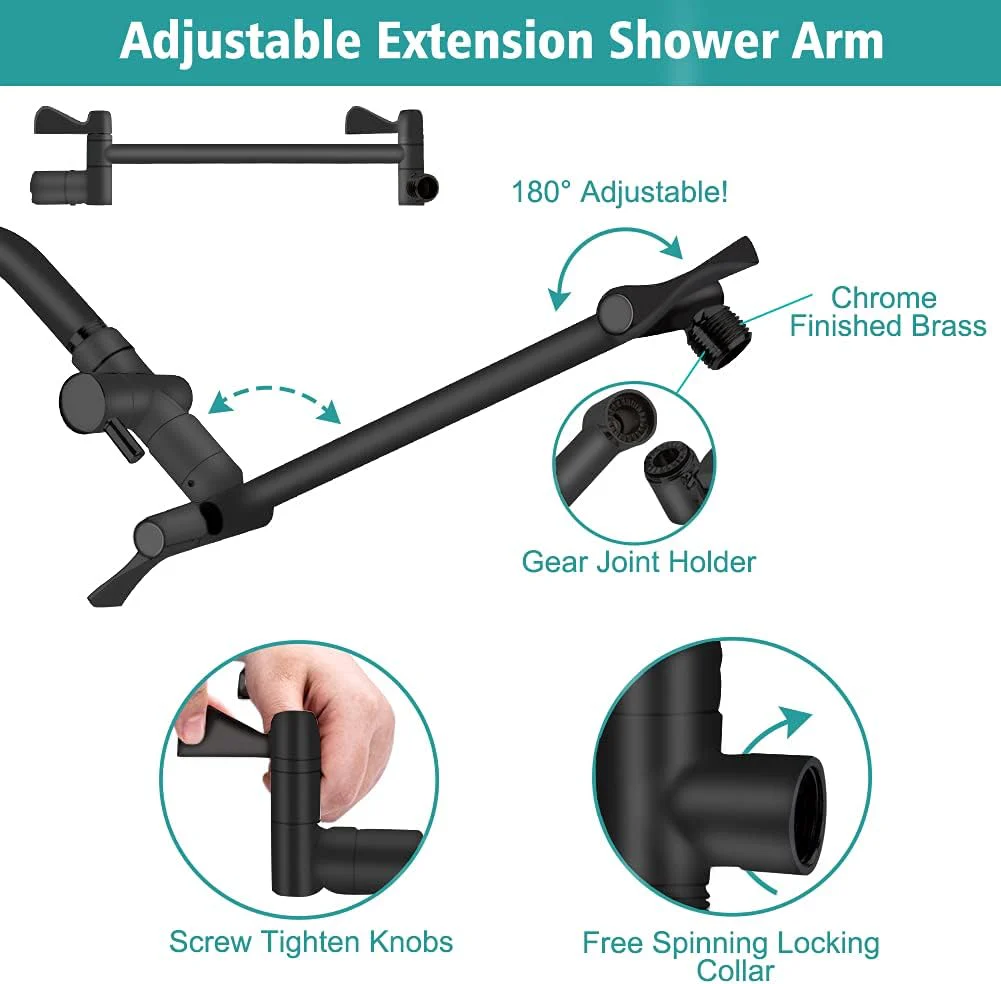 Tudoccy 8'' High Pressure Rainfall and Handheld Shower Combo with Adjustable Extension Arm - Image 5
