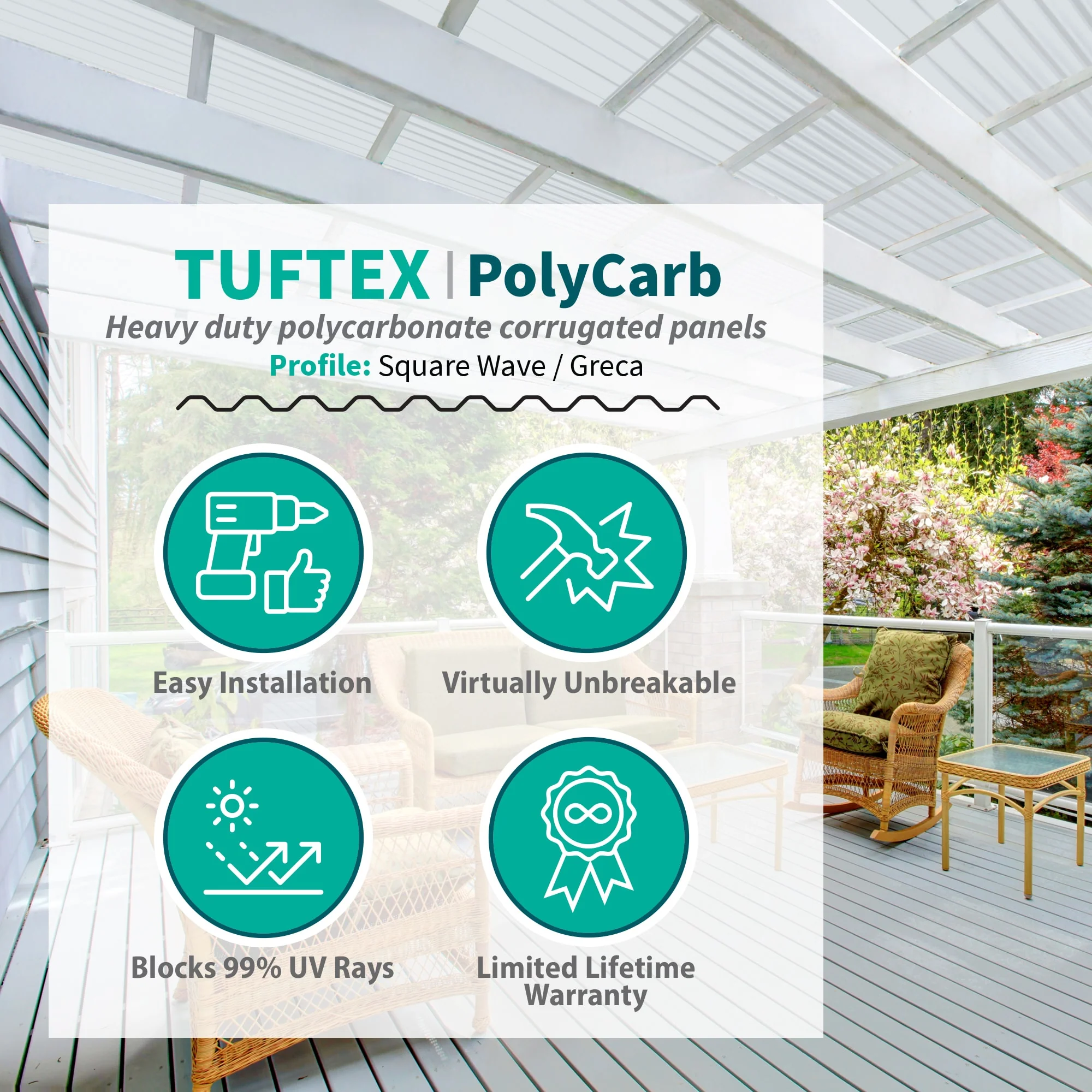 Tuftex PolyCarb 2.17-ft x 6-ft Corrugated White Opal Polycarbonate Roof Panel - Image 2