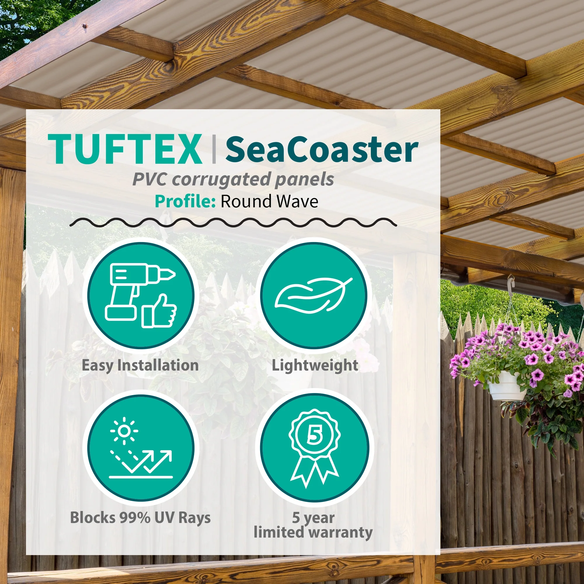 Tuftex SeaCoaster 2.17-ft x 6-ft Corrugated Tan PVC Plastic Roof Panel - Image 2